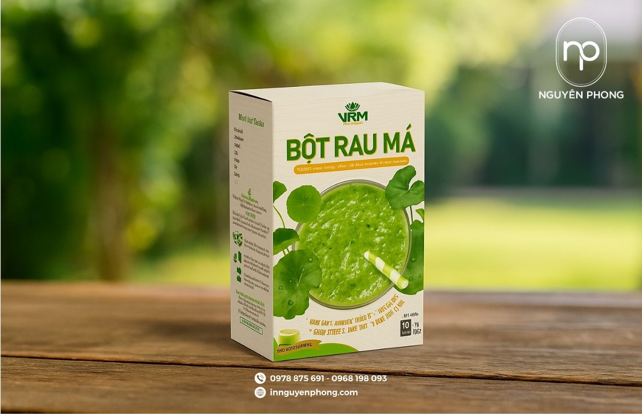 Họa tiết rau má in sắc nét trên bao bì